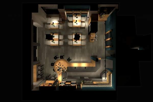 progetto dell'arredamento winebar in pianta