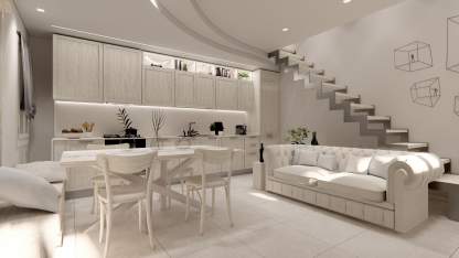 Cucina lineare con tavolo da pranzo