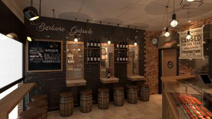 Progettazione bar con ambientazione barber shop