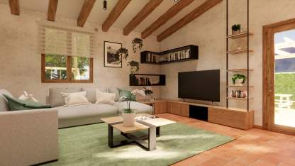 Divano angolare e mobile TV su misura in legno