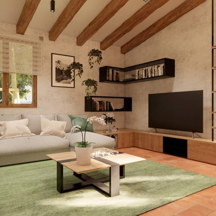 Soggiorno con divano e mobile TV