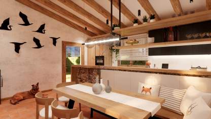 Tavolo da pranzo e cucina lineare