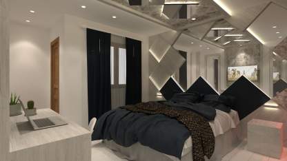 Camera hotel con testiera illuminata