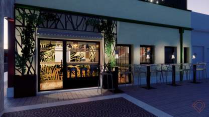 progetto esterno bar con struttura corten