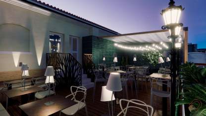 progetto della terrazza estiva con illuminazione