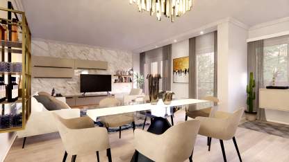 progettazione zona giorno con materiali lussuosi