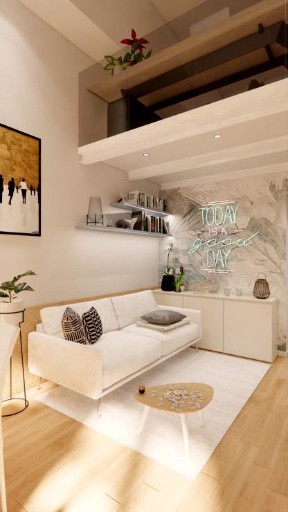 Living con zona relax e neon