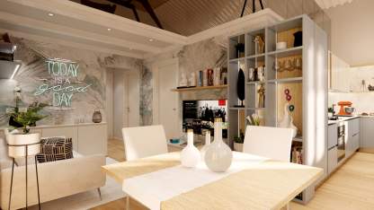 Living con cucina e zona relax
