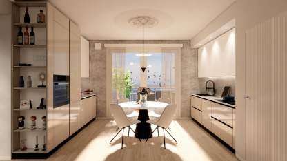 Cucina lineare doppia bianco e beige