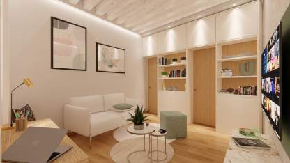 Libreria fino a soffitto che divide due stanze