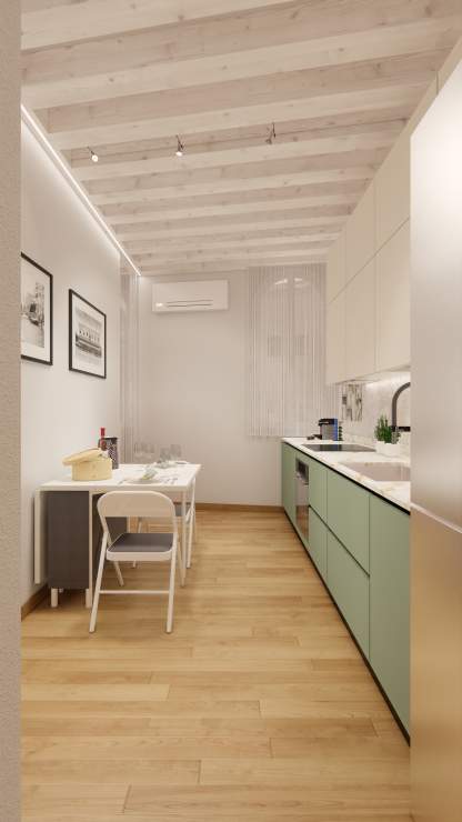 Vista della cucina e della consolle