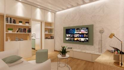 Libreria fino a soffitto che divide due stanze